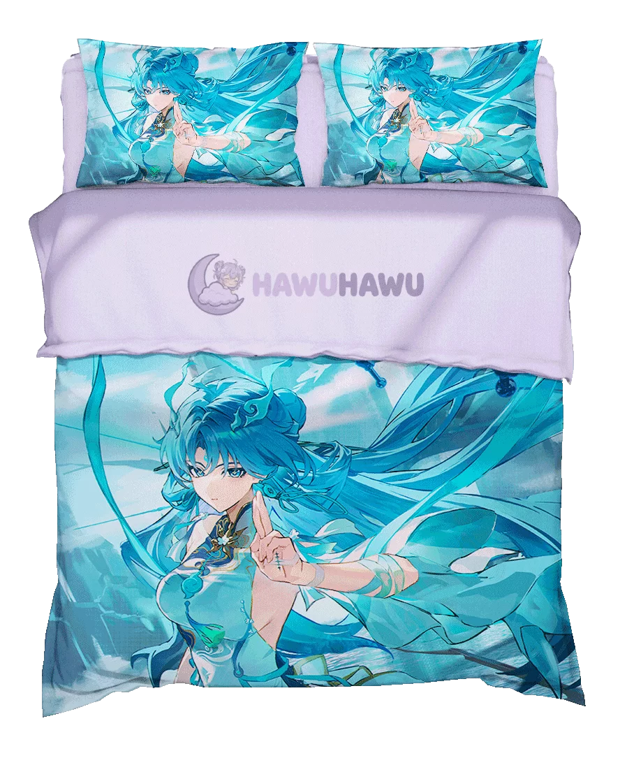 Qingxiao Wuthering Waves Set de Literie 4 Pièces Impression HD - HaWuHaWu