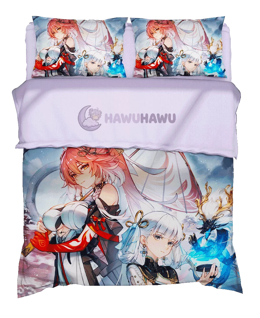 Jinhsi&Changli Wuthering Waves Set de Literie 4 Pièces Impression HD - HaWuHaWu